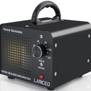 LARICEO 12000mg/h High Capacity Ozone Generator, Home and Commercial Ozone Machine Odor Removal, Ideal for Car, Home, Smoke, Pet, etc (Black)