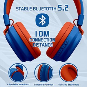 MIDOLA Headphones Kids Bluetooth Wireless Volume Limited 85/110dB Over On Ear Foldable Noise Protection Headset/Wired Inline Cable AUX 3.5mm Mic for Child Boy Girl Travel School Pad Tablet Blue