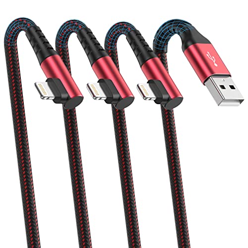 iPhone Charger 6ft (3Pack), Apple MFi Certified 6Feet 90 Degree Nylon Braided Lightning Cable Right Angle 6Foot iPhone Charging Cord for Apple iPhone 14 13 12 11 Pro X XS XR 8 Plus 7/6/5-Red