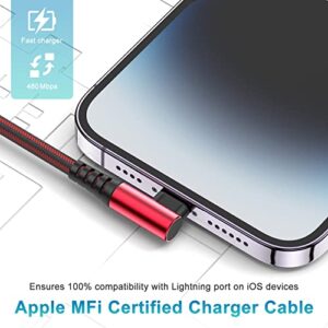 iPhone Charger 6ft (3Pack), Apple MFi Certified 6Feet 90 Degree Nylon Braided Lightning Cable Right Angle 6Foot iPhone Charging Cord for Apple iPhone 14 13 12 11 Pro X XS XR 8 Plus 7/6/5-Red