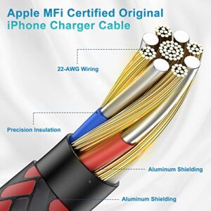 iPhone Charger 6ft (3Pack), Apple MFi Certified 6Feet 90 Degree Nylon Braided Lightning Cable Right Angle 6Foot iPhone Charging Cord for Apple iPhone 14 13 12 11 Pro X XS XR 8 Plus 7/6/5-Red