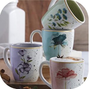 Corona Mugs set of 4 | Perfect for Coffee and Tea Lovers | Armonia | 13.4 Oz -380cc |Cerámica| Hand painted & romantic design| Multicolored Decor