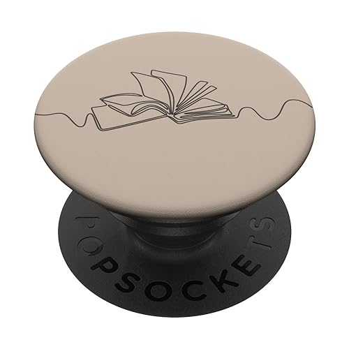 Minimal Book Line Art For Bookworm On Tan Sand Beige PopSockets Standard PopGrip