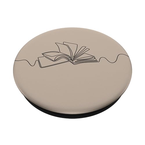 Minimal Book Line Art For Bookworm On Tan Sand Beige PopSockets Standard PopGrip