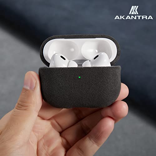 Akantra Alcantara Case Compatible with Apple AirPods Pro 2, Handmade Fully-Wrapped Synthetic Suede AirPods Pro2 Cover, Scratch Resistant Microfiber Cushion (Gray 2938)