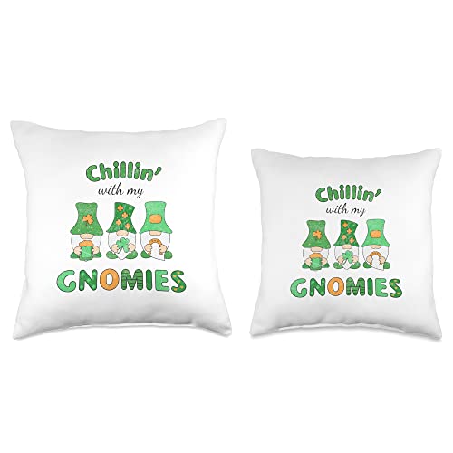 Irish Chillin With My Gnomes St Patricks Day Chillin with My Gnomies Throw Pillow, 16x16, Multicolor