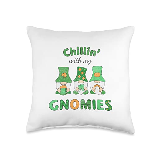 Irish Chillin With My Gnomes St Patricks Day Chillin with My Gnomies Throw Pillow, 16x16, Multicolor