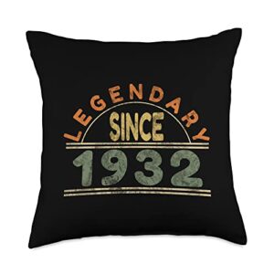 legendary vintage 91st birthday apparel legendary since 1932, vintage 91st birthday throw pillow, 18x18, multicolor