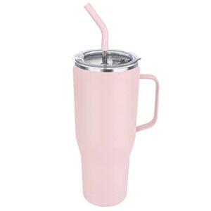 zukro 50 oz mug tumbler with handle and straw, vacuum insulated stainless steel large travel water cup with lid,fit in cup holder,no sweat,keep drinks cold up to 30 hours, dishwasher safe,pink