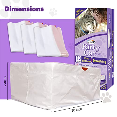 Alfapet Flat Bottom Cat Litter Box Liners, Pack of 20 - Super Heavy Duty Kitty Litter Bags with Drawstring for Poop and Liquid Waste - Jumbo Design for Extra Large Cat Pans