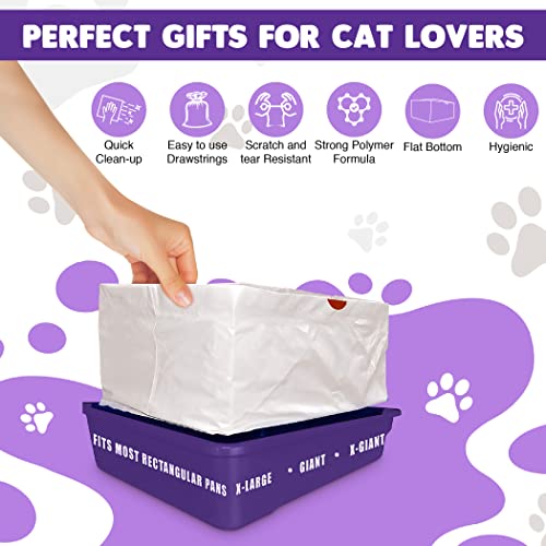 Alfapet Flat Bottom Cat Litter Box Liners, Pack of 20 - Super Heavy Duty Kitty Litter Bags with Drawstring for Poop and Liquid Waste - Jumbo Design for Extra Large Cat Pans