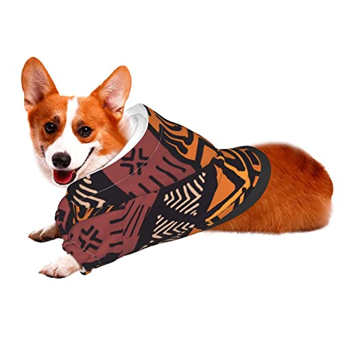 African Mud Cloth Tribal Small Pet Hooded Warm Sweatshirt Pet Clothing Pet Dog Sweatshirt