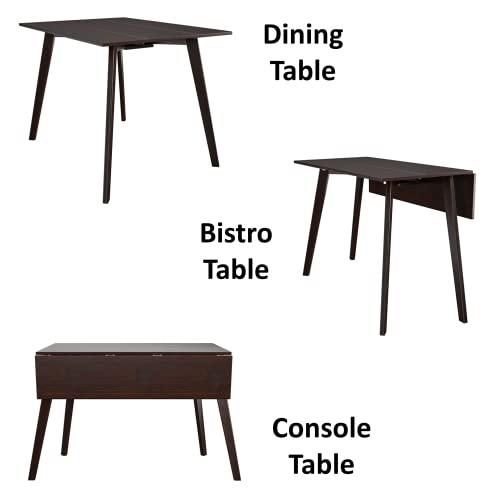 COSCO 48" x 30" Wood Drop-Leaf Dining & Console Table, Dark Mahogany