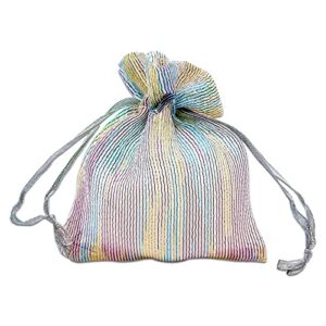 thedisplayguys - 96-pack striped weave organza gift bags with drawstrings - small 3" x 4" - iridescent - for party favors, samples,treats