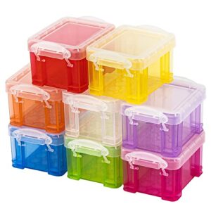 framendino, 8 pack translucent small plastic boxes mini desktop storage box 3.3" x 2.5" x 1.9" stackable organizer colorful cosmetic container with lid for jewelry beads small crafts accessories