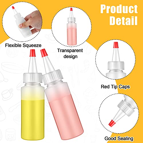 80 Pcs 2 oz Plastic Small Condiment Squeeze Bottles with Red Tip Caps Squirt Refillable Round Mini Squeeze Bottle for Glues Paints Arts Craft Sauce Ketchup Oil Icing Cookie Food Decorating BBQ Syrup