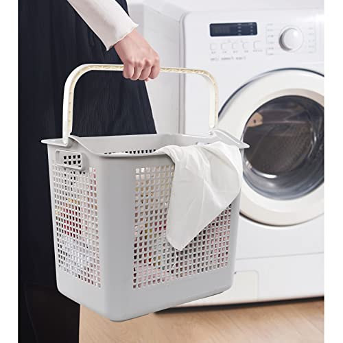 Asking 4-Pack 35 L Plastic Laundry Baskets, Gray Clothes Basket with Handle