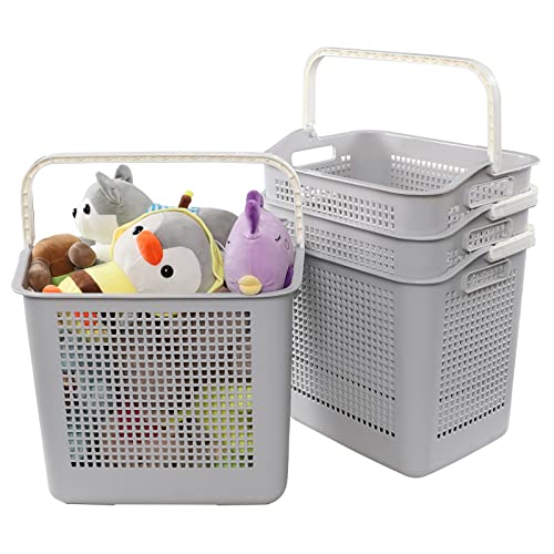 Asking 4-Pack 35 L Plastic Laundry Baskets, Gray Clothes Basket with Handle