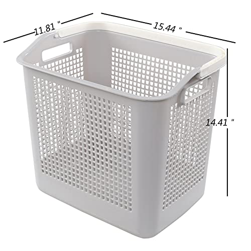 Asking 4-Pack 35 L Plastic Laundry Baskets, Gray Clothes Basket with Handle