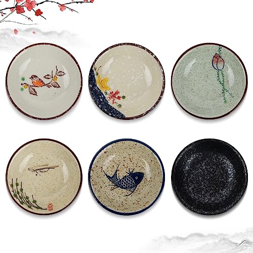 clothmile 6 Pieces Japanese Retro Ceramic Dipping Bowls 4 Inch Japanese Style Side Dishes Sauce Dishes Asian Chinese Side Dishes Dishes for Sushi,sauce,snack Pinch Bowls for Kitchen Prep