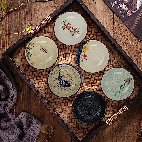 clothmile 6 Pieces Japanese Retro Ceramic Dipping Bowls 4 Inch Japanese Style Side Dishes Sauce Dishes Asian Chinese Side Dishes Dishes for Sushi,sauce,snack Pinch Bowls for Kitchen Prep