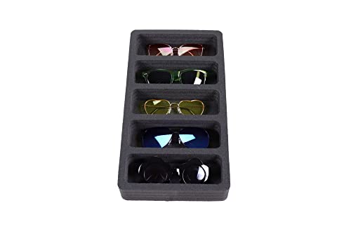 Polar Whale Sunglasses Drawer Organizer Tray Insert for Home Bedroom Bathroom Vanity Dresser Counter Table Waterproof Washable Black Foam 5 Compartment 8.25 x 15.5 Inches