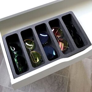 polar whale sunglasses drawer organizer tray insert for home bedroom bathroom vanity dresser counter table waterproof washable black foam 5 compartment 8.25 x 15.5 inches