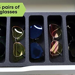 Polar Whale Sunglasses Drawer Organizer Tray Insert for Home Bedroom Bathroom Vanity Dresser Counter Table Waterproof Washable Black Foam 5 Compartment 8.25 x 15.5 Inches