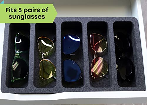 Polar Whale Sunglasses Drawer Organizer Tray Insert for Home Bedroom Bathroom Vanity Dresser Counter Table Waterproof Washable Black Foam 5 Compartment 8.25 x 15.5 Inches