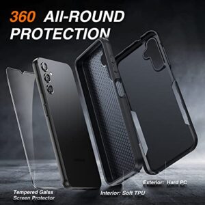 LK for Samsung Galaxy A14 5G Case, Galaxy A14 5G Case with Screen Protector, Dual Layer Heavy Duty Tough Rugged Shockproof Protective Phone Case for Samsung A14 5G, Black