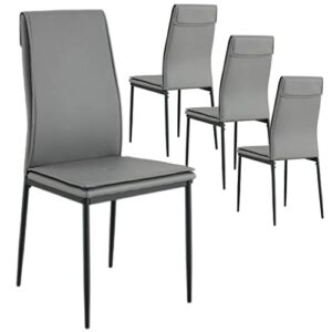 modern dining chairs set of 4, kitchen chair dinner chair with pu leather high back upholstered cushion and metal legs, living room bedroom, grey
