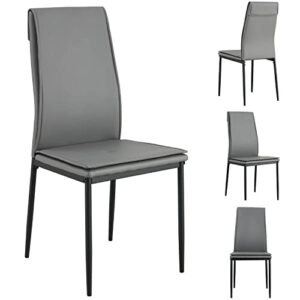 Modern Dining Chairs Set of 4, Kitchen Chair Dinner Chair with PU Leather High Back Upholstered Cushion and Metal Legs, Living Room Bedroom, Grey