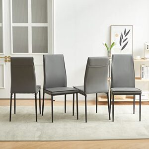 Modern Dining Chairs Set of 4, Kitchen Chair Dinner Chair with PU Leather High Back Upholstered Cushion and Metal Legs, Living Room Bedroom, Grey