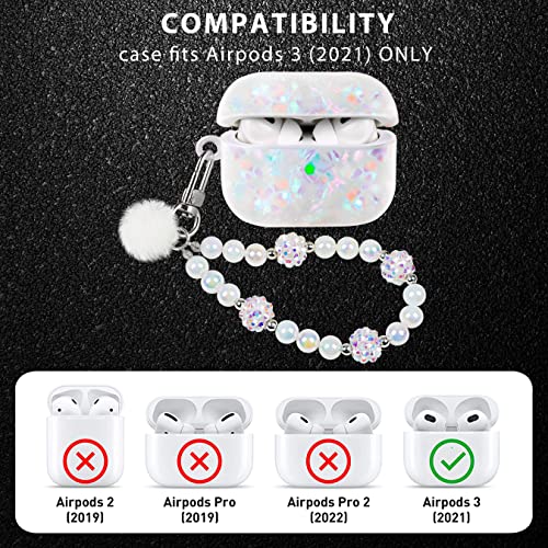 Cute Case for Airpod 3 with Pearl Lanyard Girly Cover Compatible with AirPods 3rd Generation (2021) Shell for Women