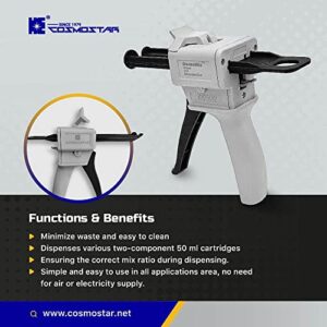 CosmoMix Mixing and Dispensing Gun, Impression Mixing Dispensing AB Gun Ratio 1:1/1:2 for 50ml Adhesive Material, Mixing Cartridge Dispenser Gun, Epoxy Adhesive cartridges Gun (1:1/2:1-1 Pcs)