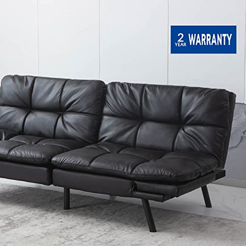 MLILY Modern Futon Sofa Bed, Convertible Sofa Loveseat with Adjustable Backrest and Armrest, Memory Foam Sleeper Couch Bed for Office, Living Room, Bedroom and Sitting Room, Black