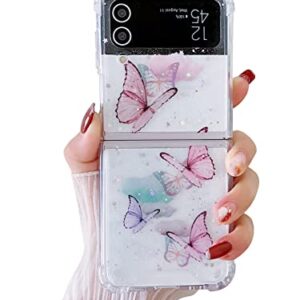 MUNDULEA Compatible Samsung Flip 4 Case Clear Women Girls Pink Butterfly Stars Sparkle Glitter Anti-Scratch Shockproof Soft TPU Phone Cases for Samsung Galaxy Z Flip 4 (Butterfly Pink)