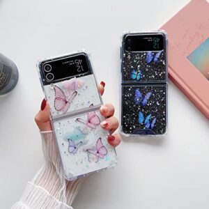 MUNDULEA Compatible Samsung Flip 4 Case Clear Women Girls Pink Butterfly Stars Sparkle Glitter Anti-Scratch Shockproof Soft TPU Phone Cases for Samsung Galaxy Z Flip 4 (Butterfly Pink)