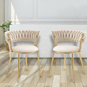 nlur velvet dining chairs set of 2 upholstered side chair accent chair living room vanity chair with golden legs for dining room kitchen, ivory