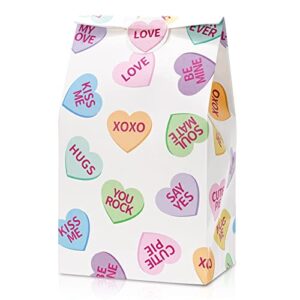 whaline valentine's day party favor bags conversation heart goody bags colorful kraft paper gift bags holiday treat bags with gift tag stickers for valentine's day birthday party supplies gift wrap, 36pcs