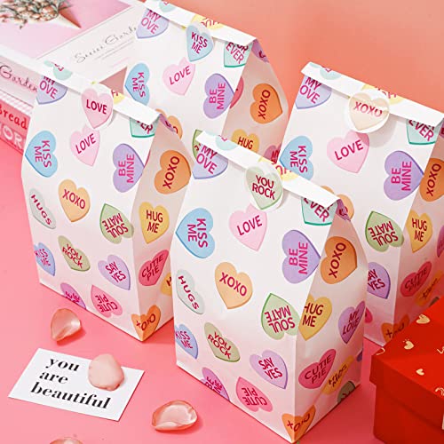 Whaline Valentine's Day Party Favor Bags Conversation Heart Goody Bags Colorful Kraft Paper Gift Bags Holiday Treat bags with Gift Tag Stickers for Valentine's Day Birthday Party Supplies Gift Wrap, 36Pcs