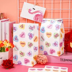 Whaline Valentine's Day Party Favor Bags Conversation Heart Goody Bags Colorful Kraft Paper Gift Bags Holiday Treat bags with Gift Tag Stickers for Valentine's Day Birthday Party Supplies Gift Wrap, 36Pcs
