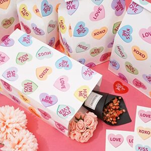 Whaline Valentine's Day Party Favor Bags Conversation Heart Goody Bags Colorful Kraft Paper Gift Bags Holiday Treat bags with Gift Tag Stickers for Valentine's Day Birthday Party Supplies Gift Wrap, 36Pcs