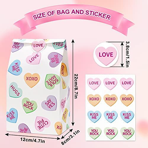 Whaline Valentine's Day Party Favor Bags Conversation Heart Goody Bags Colorful Kraft Paper Gift Bags Holiday Treat bags with Gift Tag Stickers for Valentine's Day Birthday Party Supplies Gift Wrap, 36Pcs