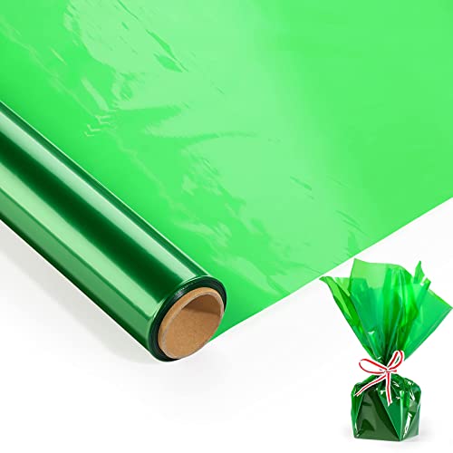 2 Rolls Red & Green Cellophane Wrap Roll- (17 in. Wide x 100ft. Long x 2.3 Mil Thick) - Cellophane Roll for Christmas Gift Basket Wrap - Plastic Wrap for Decorations, Treats, Christmas Tree W