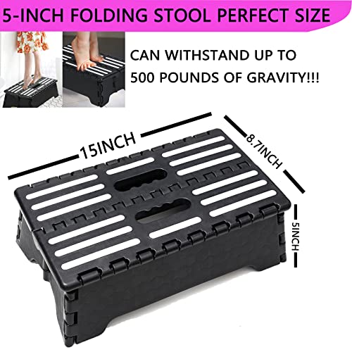 5 inch Portable Folding Step Stool, Portable Lightweight Anti-Skid Stepping Stool for Pregnant and Seniors, Non-Slip Textured Grip Surface, Great for Kitchen, Toilet, Bathroom, Bedroom, Camping ect