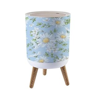 lgcznwdfhtz small trash can with lid for bathroom kitchen office diaper seamless daisies wildflowers watercolor style bedroom garbage trash bin dog proof waste basket cute decorative