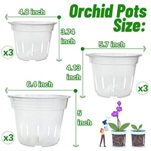 Zddaoole Orchid Pot,9 Each of 4.8,5.7 and 6.4 Inch Orchid Pots with Holes,Clear Plastic Flower Plant Pots for Repotting Indoor Outdoor,Breathable Slotted Orchids Planter