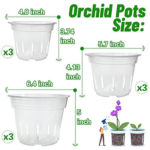 Zddaoole Orchid Pot,9 Each of 4.8,5.7 and 6.4 Inch Orchid Pots with Holes,Clear Plastic Flower Plant Pots for Repotting Indoor Outdoor,Breathable Slotted Orchids Planter