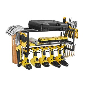 foteemo power tool organizer for tool storage, heavy duty garage wall tool storage organizer 5 drills holders organizers and storage household wall mount utility organizer rack for men (black)